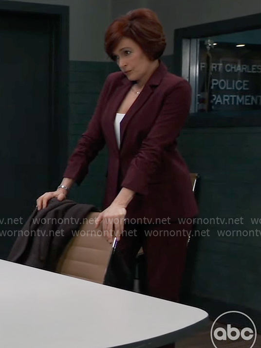 Diane’s burgundy suit on General Hospital