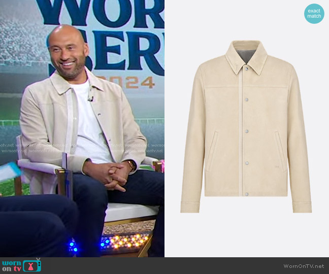 Dior Suede Overshirt in Ecru worn by Derek Jeter on Good Morning America