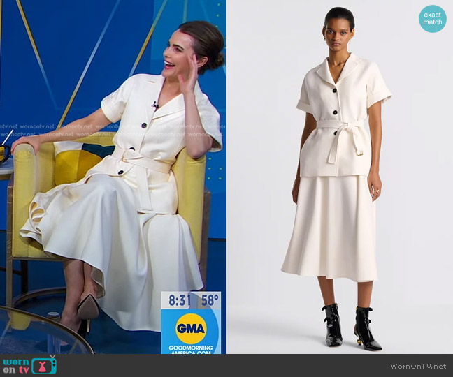 Dior Short-Sleeved Belted Jacket in White Wool and Silk worn by Keri Russell on Good Morning America