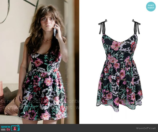Dress the Population Kaitrin Sequin Floral Sweetheart Minidress worn by Sam (Alison Jaye) on High Potential