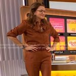Drew’s brown shirt and flare pants on The Drew Barrymore Show