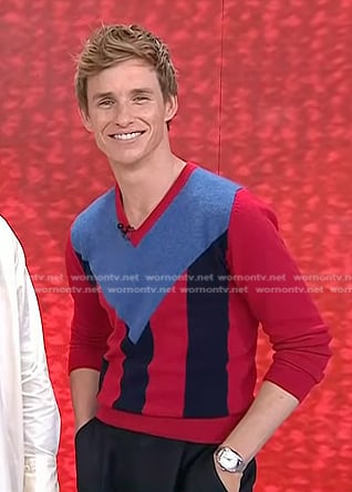Eddie Redmayne’s red colorblock sweater on Today