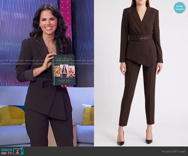 Tahari ASL Belted Asymmetric Jacket in Espresso worn by Rachel Beller on Good Morning America