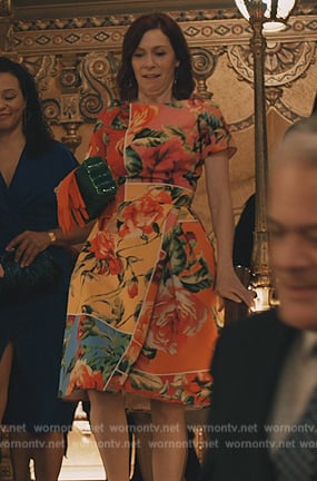 Elsbeth’s mixed floral print midi dress on Elsbeth