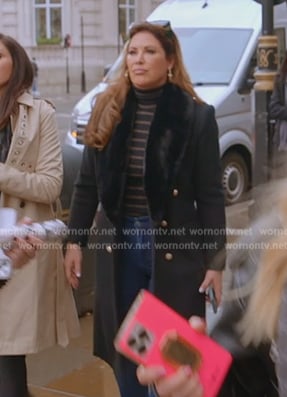 Emily’s black metallic stripe turtleneck sweater on The Real Housewives of Orange County