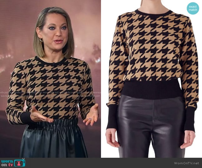 Endless Rose Houndstooth Sweater in Black/ Camel worn by Ginger Zee on Good Morning America