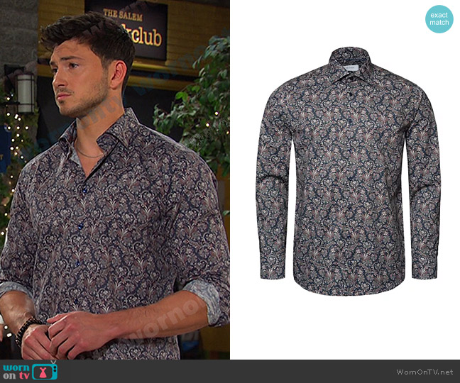Eton Slim-Fit Paisley Dress Shirt in Blue worn by Alexander Kiriakis (Robert Scott Wilson) on Days of our Lives
