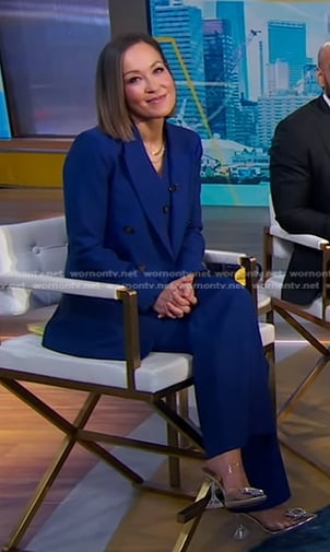 Eva’s blue vest and pant suit on Good Morning America