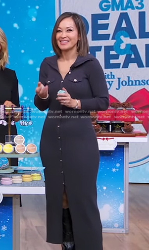 Eva’s grey button front ribbed dress on Good Morning America