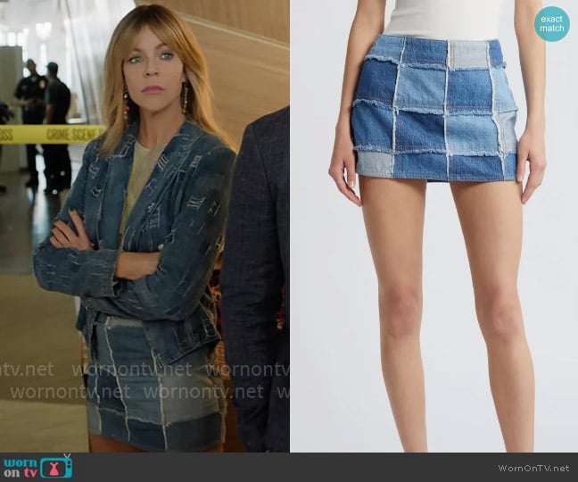 Frame The '70s Patchwork Denim Miniskirt worn by Morgan Gillory (Kaitlin Olson) on High Potential