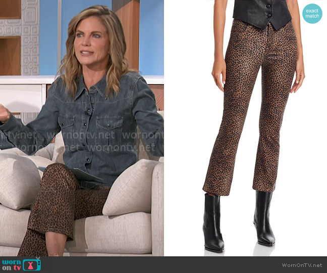 Le Crop Mini Coated Bootcut Jeans in Leopard worn by Natalie Morales on The Talk