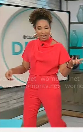 Gabrielle Kerr’s cowl neck jumpsuit on CBS Mornings