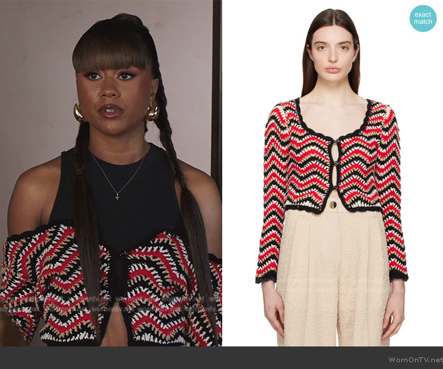 Ganni Red Chevron Cardigan worn by Keisha (Netta Walker) on All American Homecoming