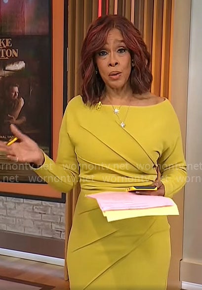 Gayle King’s chartreuse long sleeve dress on CBS Mornings