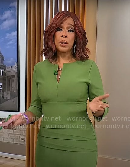 Gayle King’s green split-neck dress on CBS Mornings