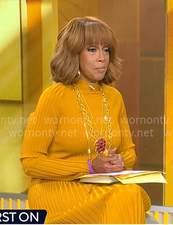 Gayle King’s mustard yellow sweater dress on CBS Mornings