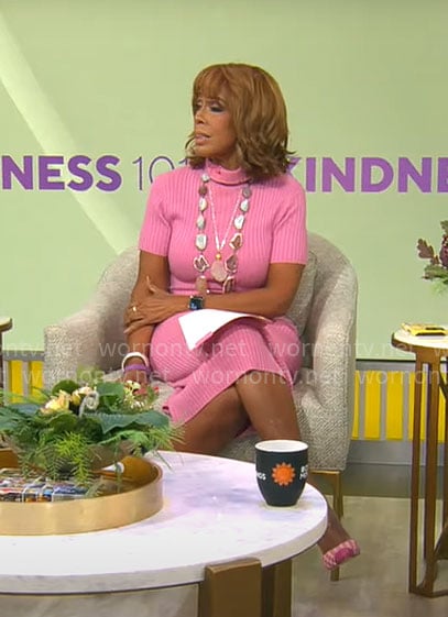 Gayle King’s pink sweater dress on CBS Mornings