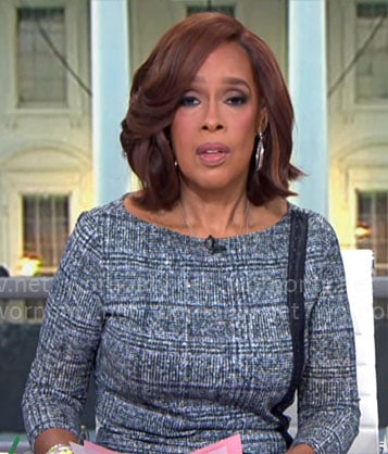 Gayle’s plaid dress with contrasting stripe on CBS Mornings