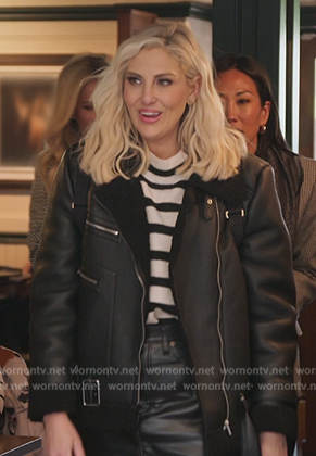 Gina’s striped turtleneck sweater and leather jacket on The Real Housewives of Orange County