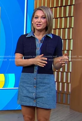 Ginger’s blue colorblock denim dress on Good Morning America