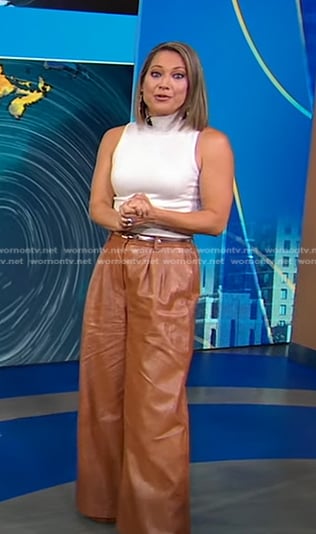 Ginger’s brown wide leg leather pants on Good Morning America
