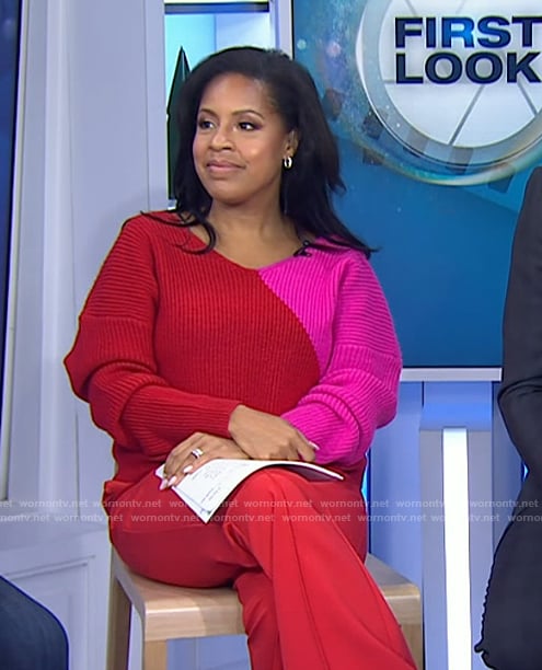 Sheinelle’s red and pink ribbed sweater on Today