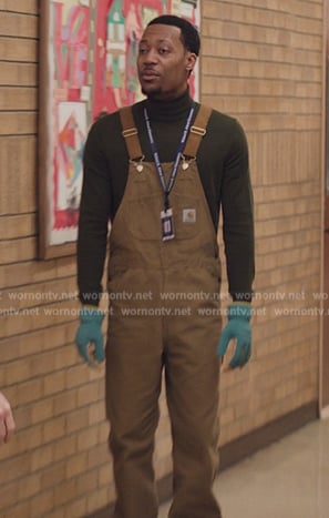 Gregory’s brown overalls on Abbott Elementary