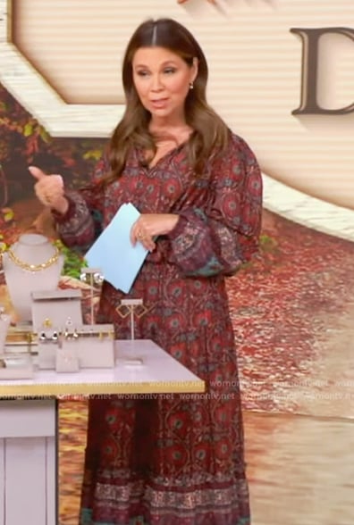 Gretta Monahan’s red printed top and skirt on The View