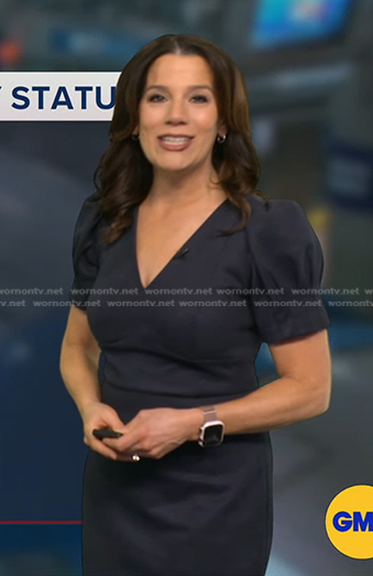 Heather’s navy puff sleeve dress on Good Morning America