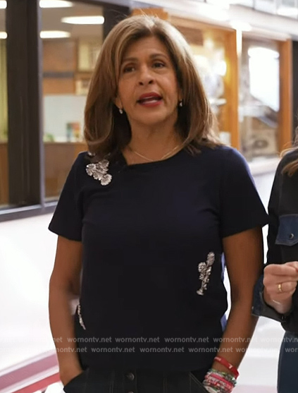 Hoda’s navy embellished tee on Today