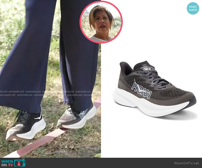 Hoka Mach 6 Running Shoe in Black/White worn by Hoda Kotb on Today