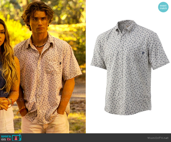 Huk Kona Lure Short Sleeve Shirt in Khaki worn by John B (Chase Stokes) on Outer Banks