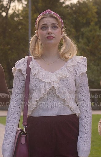Imogen’s ruffled pointelle sweater on Heartstopper
