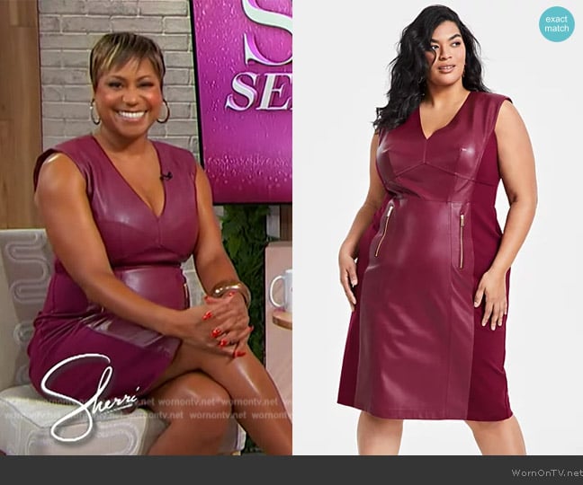 INC International Concepts V-Neck Faux-Leather Midi Dress worn by Monique Kelley on Sherri