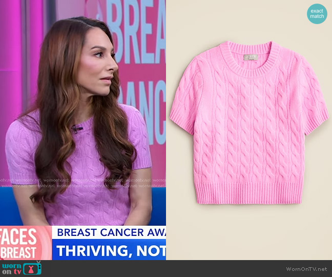 J. Crew Cashmere cable-knit T-shirt in Neon Orchid worn by Dr. Elizabeth Comen on Good Morning America