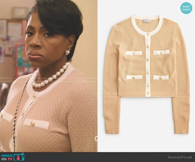 J. Crew Cashmere Pointelle Cardigan Wweater worn by Barbara Howard (Sheryl Lee Ralph) on Abbott Elementary