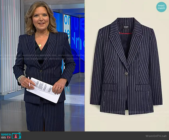 J. Crew Vivienne blazer in pinstripe Italian wool blend worn by Christine Romans on NBC News Daily