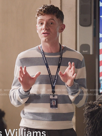 Jacob’s blue stripe sweater on Abbott Elementary