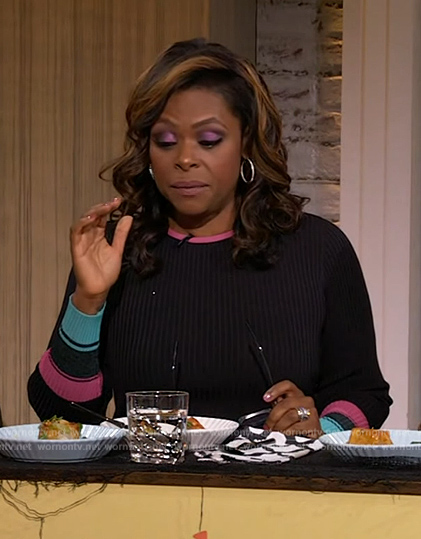 Jamika Pessoa’s stripe ribbed dress on The Drew Barrymore Show