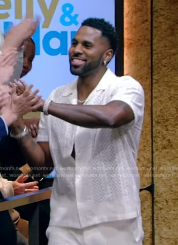 Jason Derulo’s white lace shirt on Live with Kelly and Mark