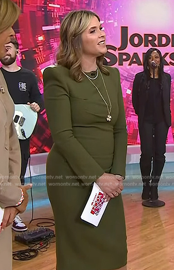 Jenna’s olive padded shoulder dress on Today
