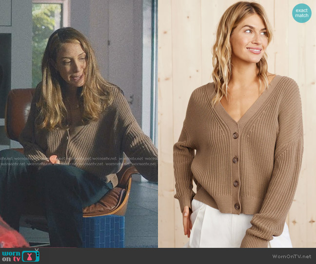 Jenni Kayne Cotton Cocoon Cardigan in Mocha worn by Riva (Natalie Gold) on American Horror Stories