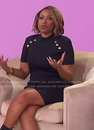 Jennifer’s black button shoulder dress on The Jennifer Hudson Show