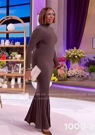 Jennifer’s brown turtleneck mesh dress on The Jennifer Hudson Show