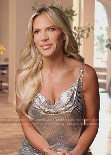 Jennifer’s metallic drape confessional top on The Real Housewives of Orange County