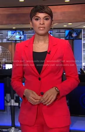 Jericka Duncan’s red blazer and pant suit on CBS Evening News