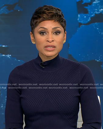 Jericka’s navy rib knit dress on CBS Evening News