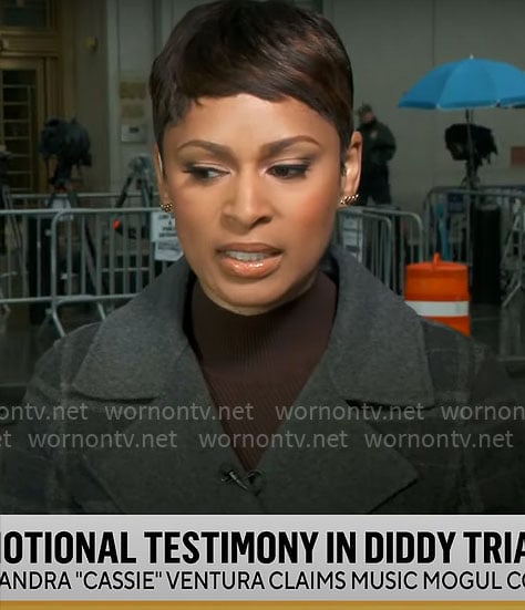 Jericka Duncan’s grey plaid coat on CBS Mornings