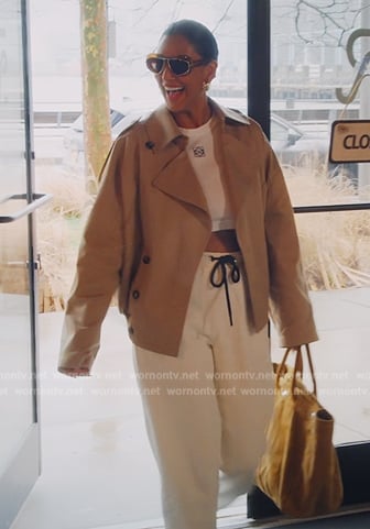 Jessel’s beige double breasted jacket and top on The Real Housewives of New York City