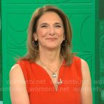Jill Schlesinger’s red split-neck dress on CBS Mornings